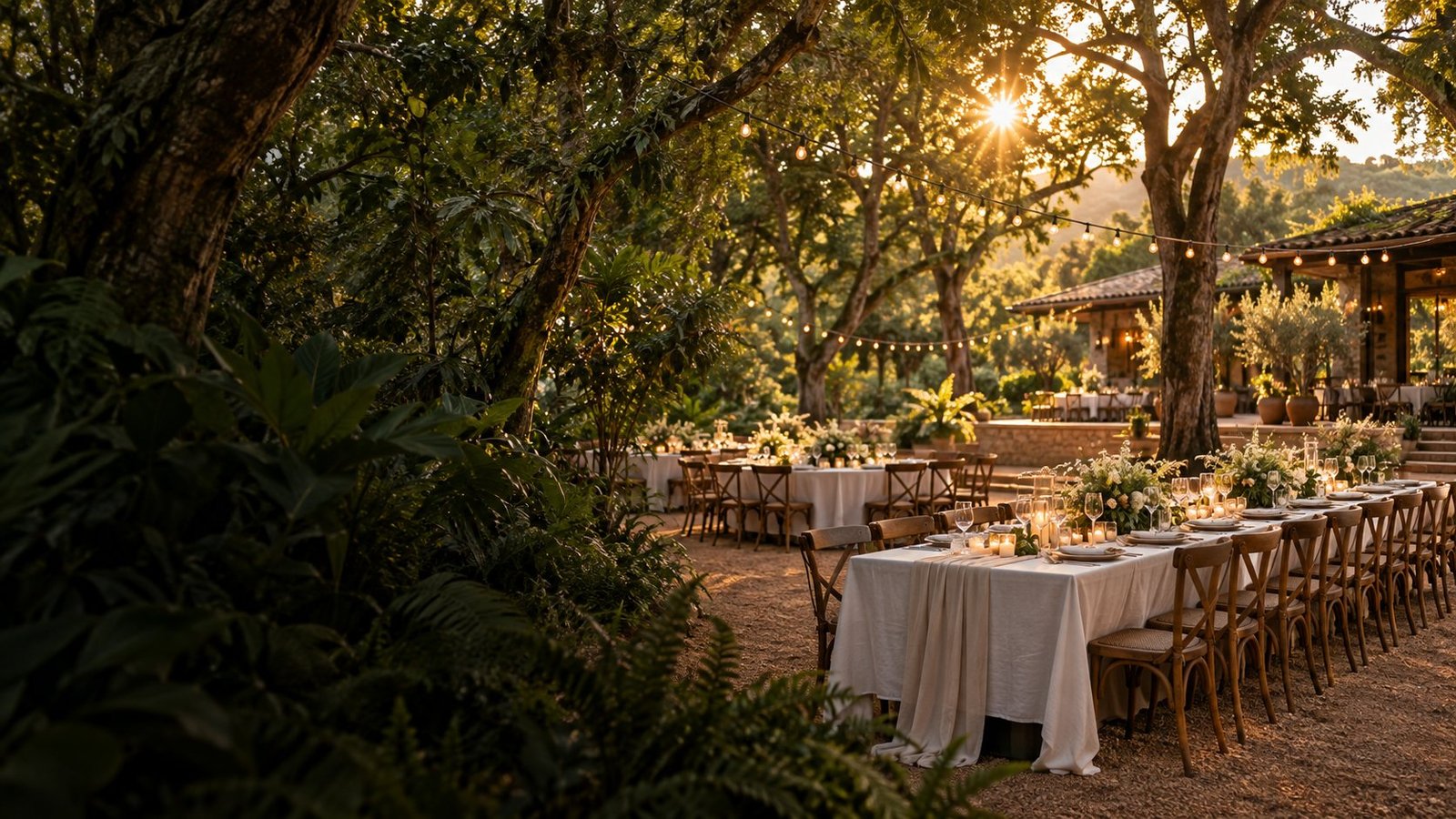 Imagem ilustrativa de uma celebração em um bosque ao entardecer